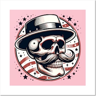 Funny Skull Wearing Hat Posters and Art